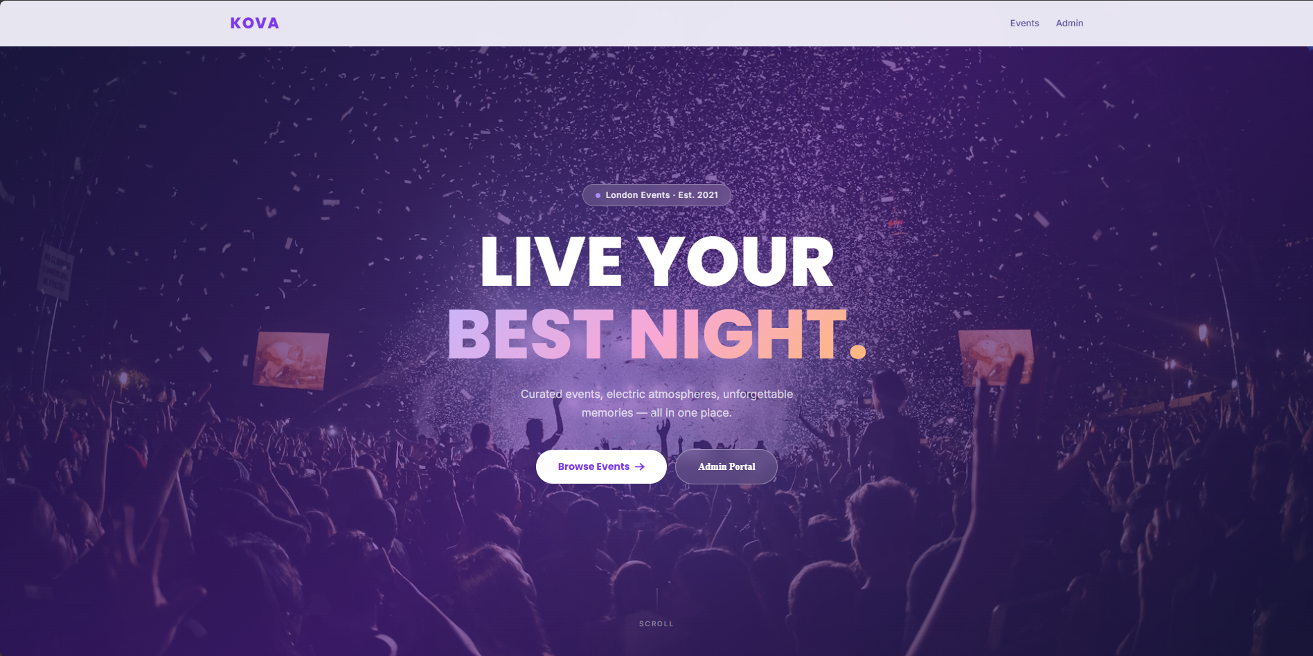 KOVA Events website design