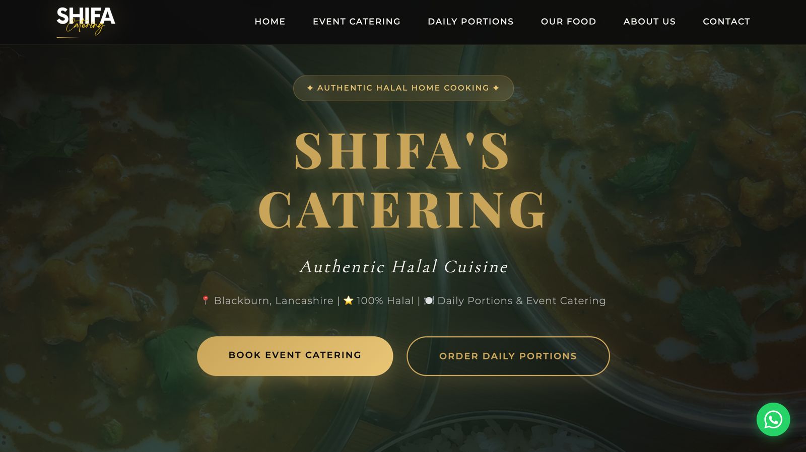 Shifa's Catering website design